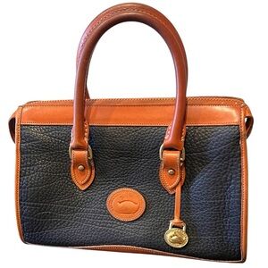 Dooney & Bourke All Weather Handbag Satchel Pebble Grain Black and Tan, 1980s